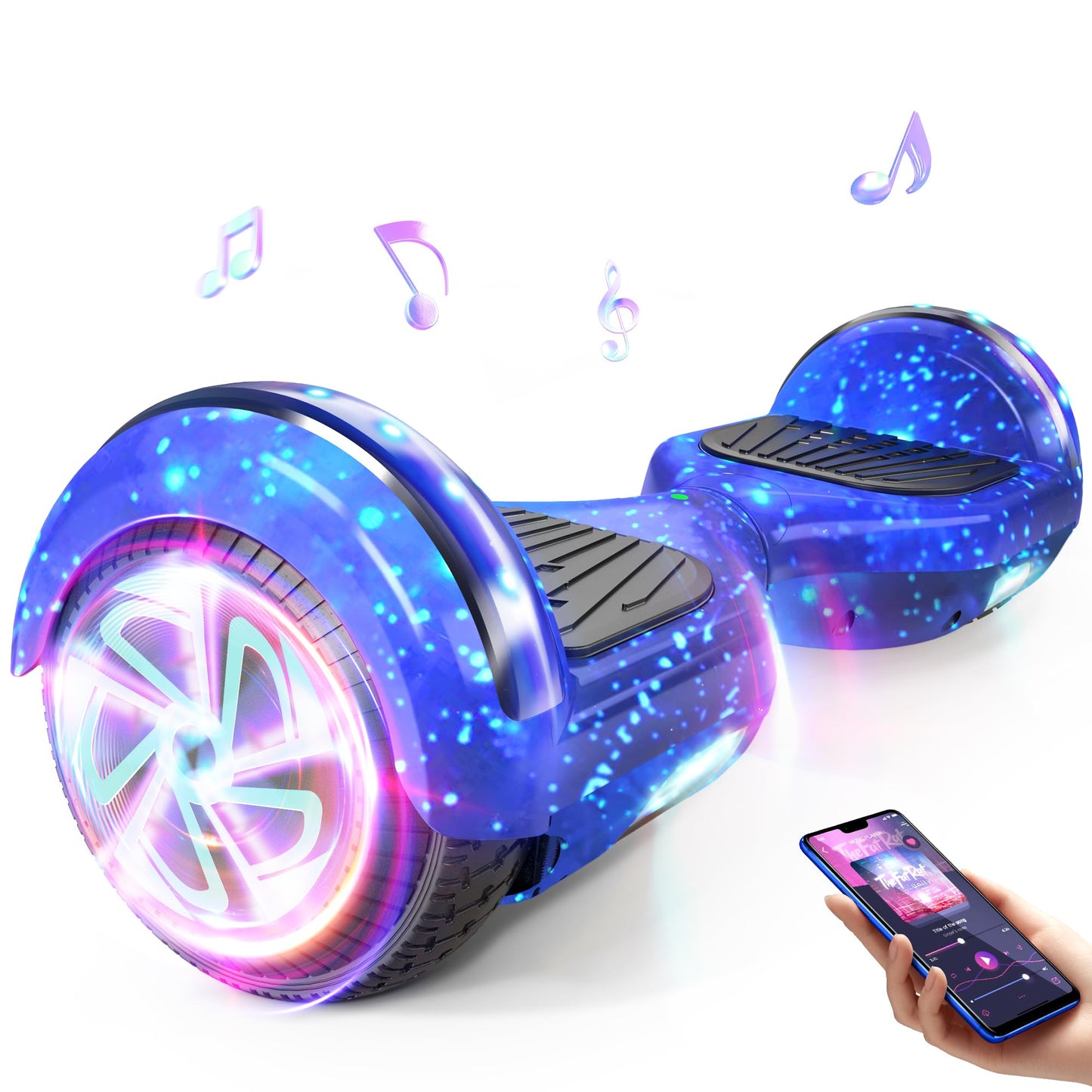 Hoverboards 6.5 collu elektriskais skrejritenis ar Bluetooth, mirgojošām LED riepām un izgaismotiem motoriem, visurgājējs bērniem un pusaudžiem
