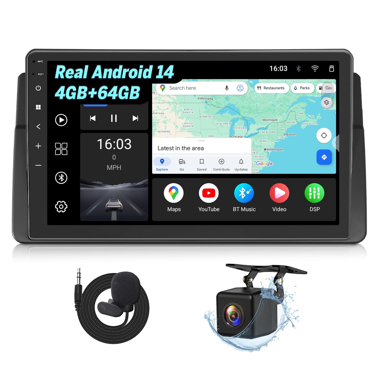 BMW E46 autoradio Eonon, Android 14, CarPlay, Android Auto, MirrorLink, 3+32 GB GPS, Bluetooth, USB-RCA izeja, atbalsts atpakaļskata kamerai, online atjauninājums E46X7