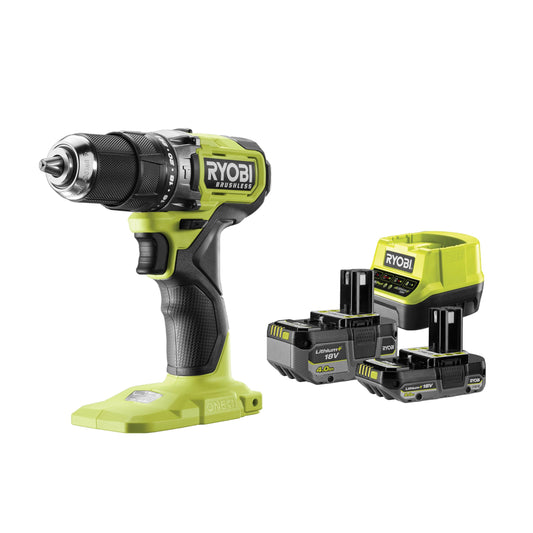 RYOBI 18V ONE+ triecienurbjmašīna RPD18BL1-2C42S - 54 Nm griezes moments, ātrās fiksācijas urbjpatrona, 2 akumulatori un lādētājs.