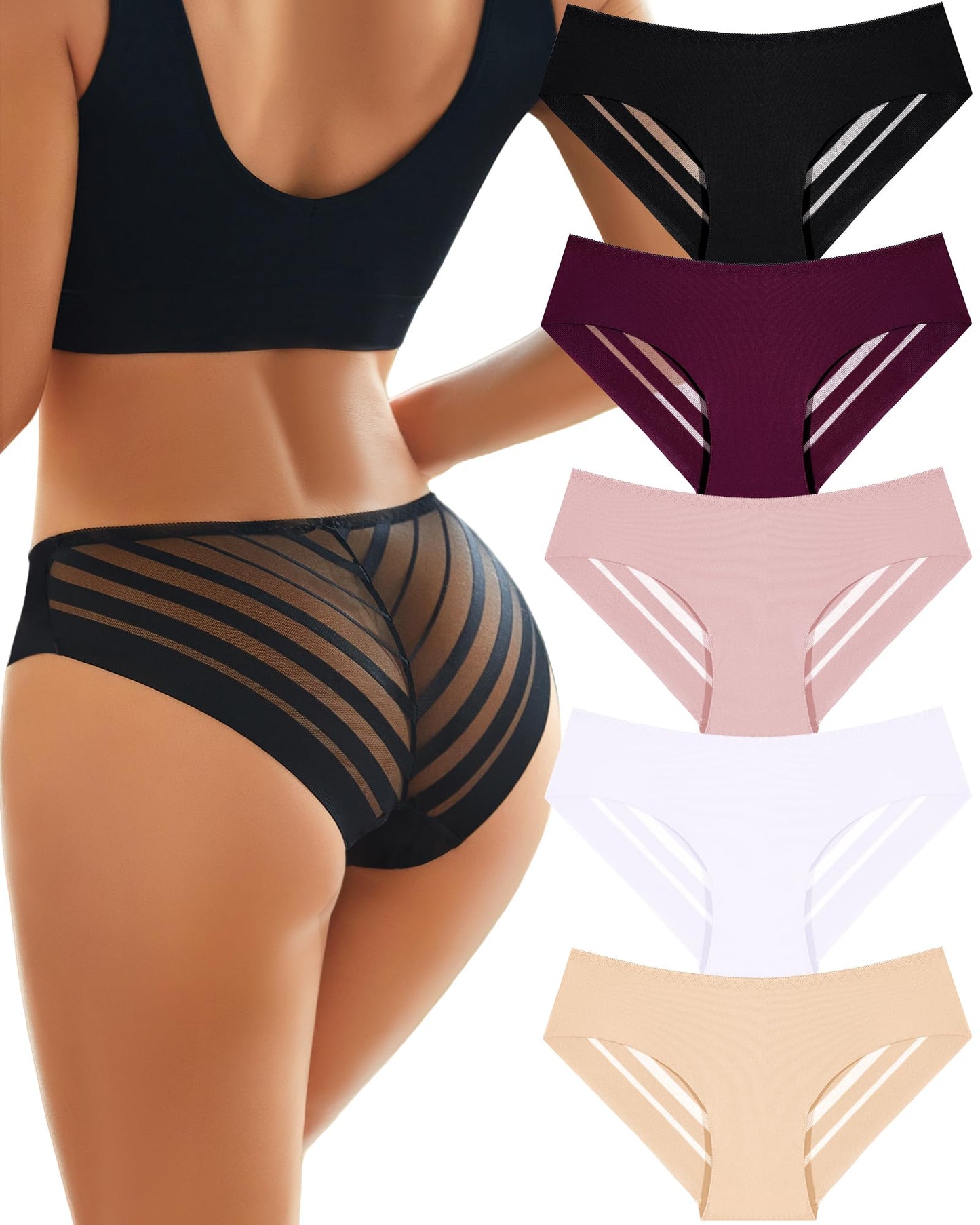 Sieviešu bezvīļu biksītes ar elegantu mežģīni, 5 gab. komplekts