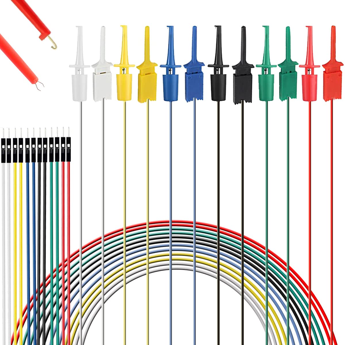Testa vadi un krokodilspailes DAOKAI PCB Tester Grabber, 6 krāsas, 20 cm, ar vīrišķajiem kontaktiem elektriskai testēšanai