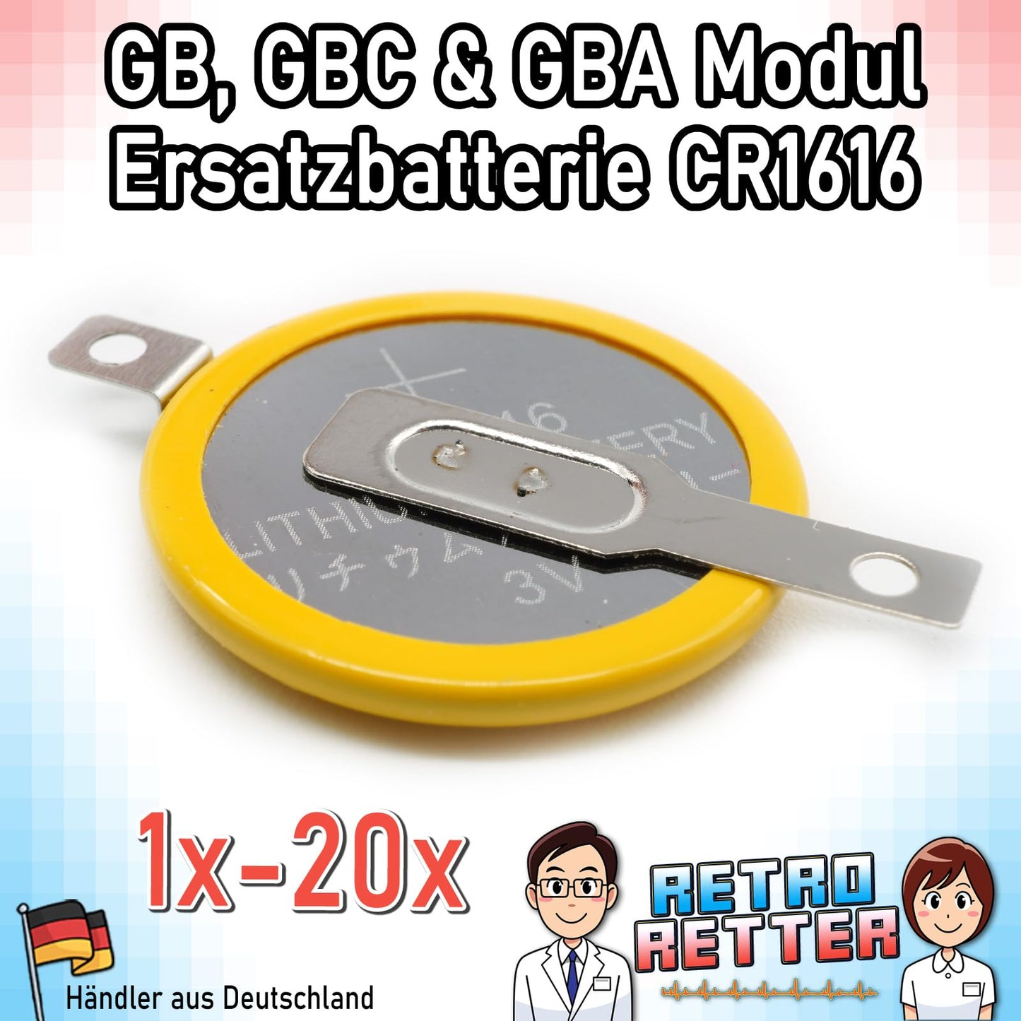 RetroRetter CR1616 baterija Gameboy modulim, lodējamas monētu baterijas saglabātajiem spēļu ierakstiem, 1 gab.