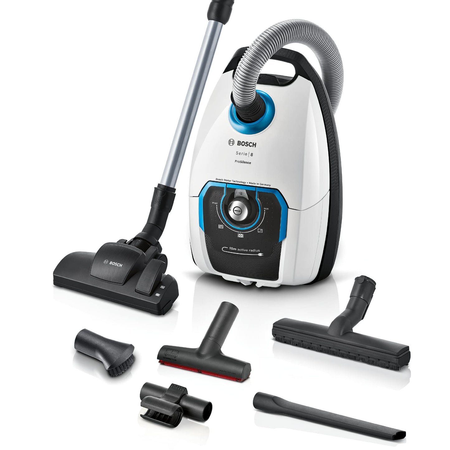 Bosch ProSilence 8 BGB75XSIL - 650W grīdas putekļsūcējs, higiēnas filtrs, ideāli alerģiskiem, 10 gadu motora garantija.