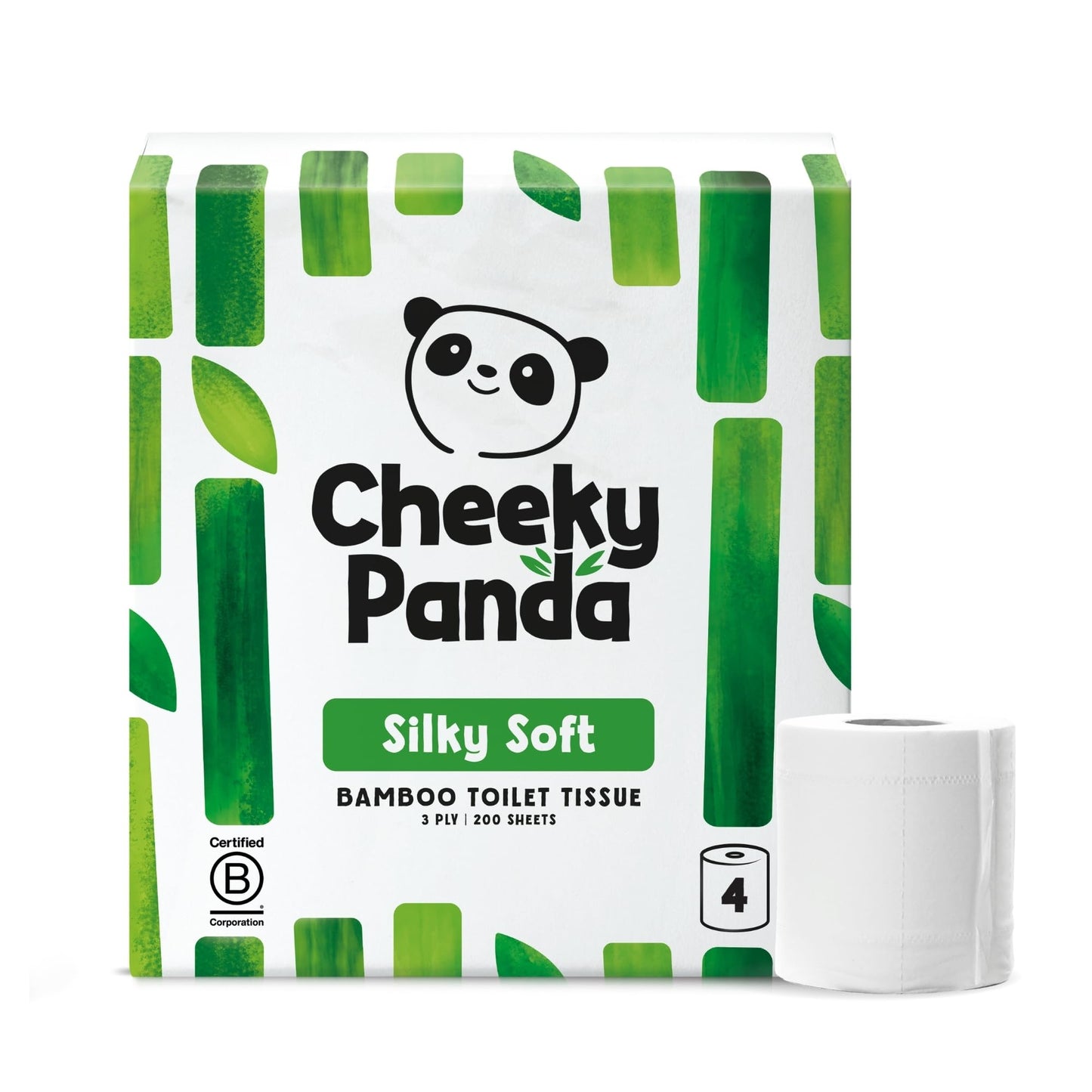 Tualetes papīrs The Cheeky Panda, bambusa, 3 kārtas | 4 ruļļi x 200 loksnes | Bez plastmasas iepakojuma | Vegānisks