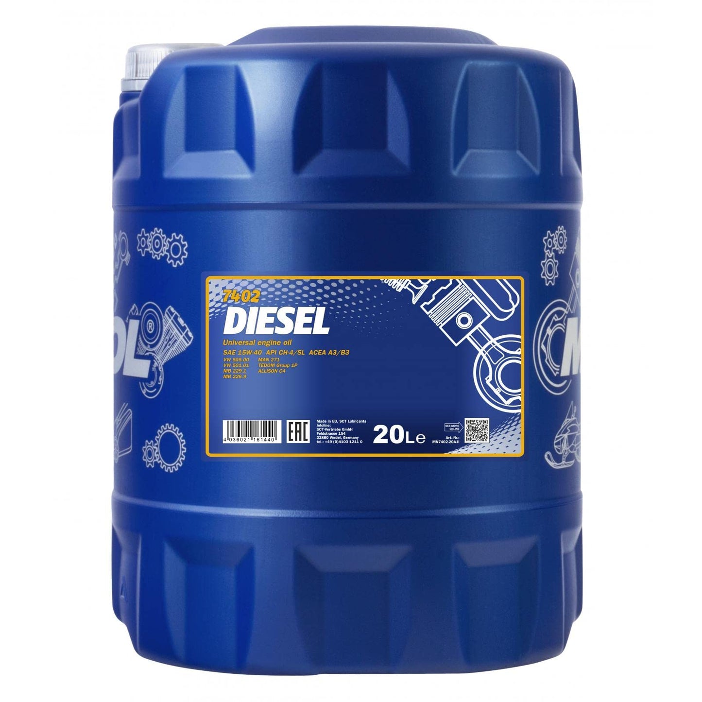MANNOL Diesel 15W40 CG-4 20L dzinēja eļļu pudele