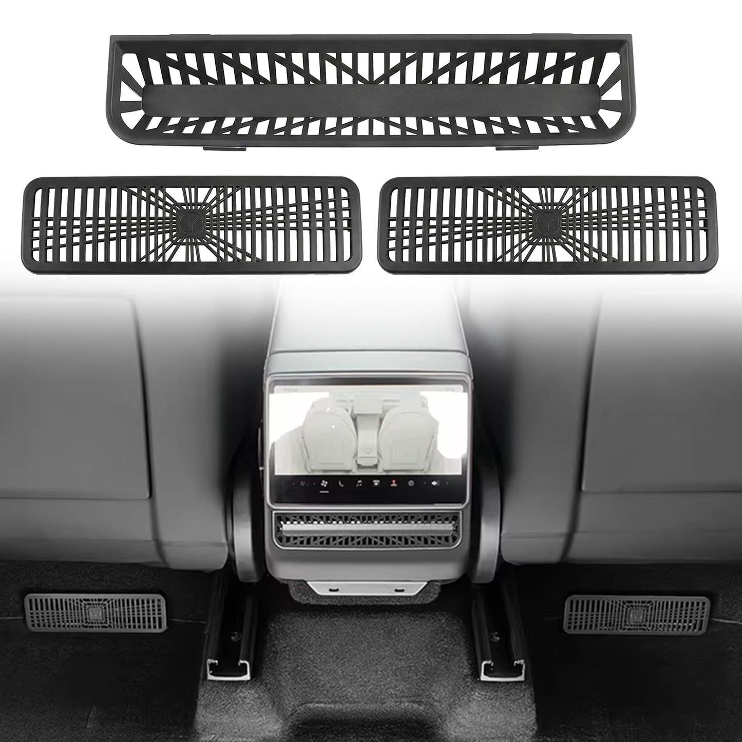 3 gab. gaisa ventilācijas vāciņš Tesla Model Y Juniper 2025 2026, zem sēdekļa un aizmugurējā sēdekļa gaisa izplūdes aizsargrežģu komplekts, ABS auto ventilācijas aizsargs