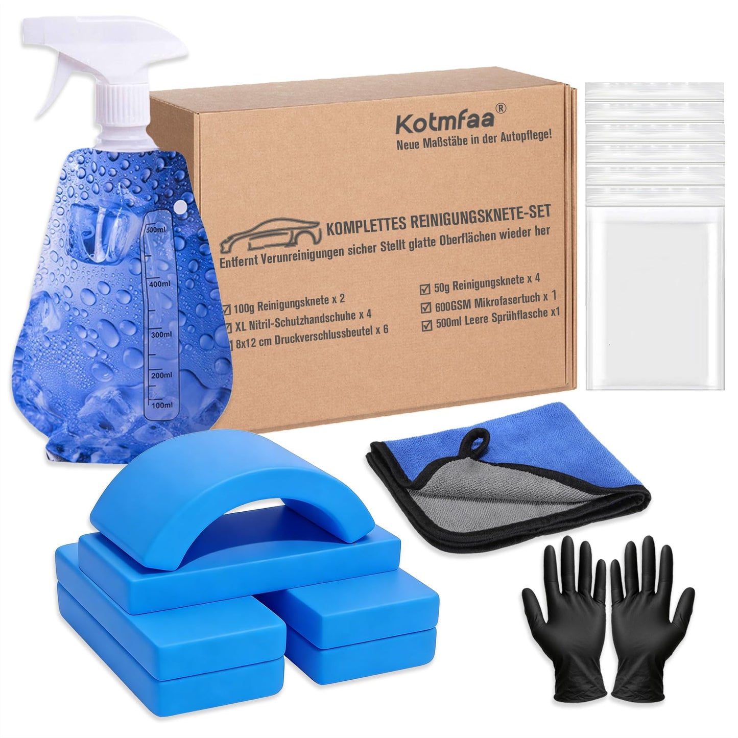 Auto tīrīšanas māls komplekts ar smidzināšanas pudeli, 400 g Car Clay Bar Kit, saudzīgai un efektīvai rūsas putekļu, sveķu, darvas un insektu atlieku noņemšanai | Automašīnas māls, lakas māls, mikrošķiedras lupatiņa