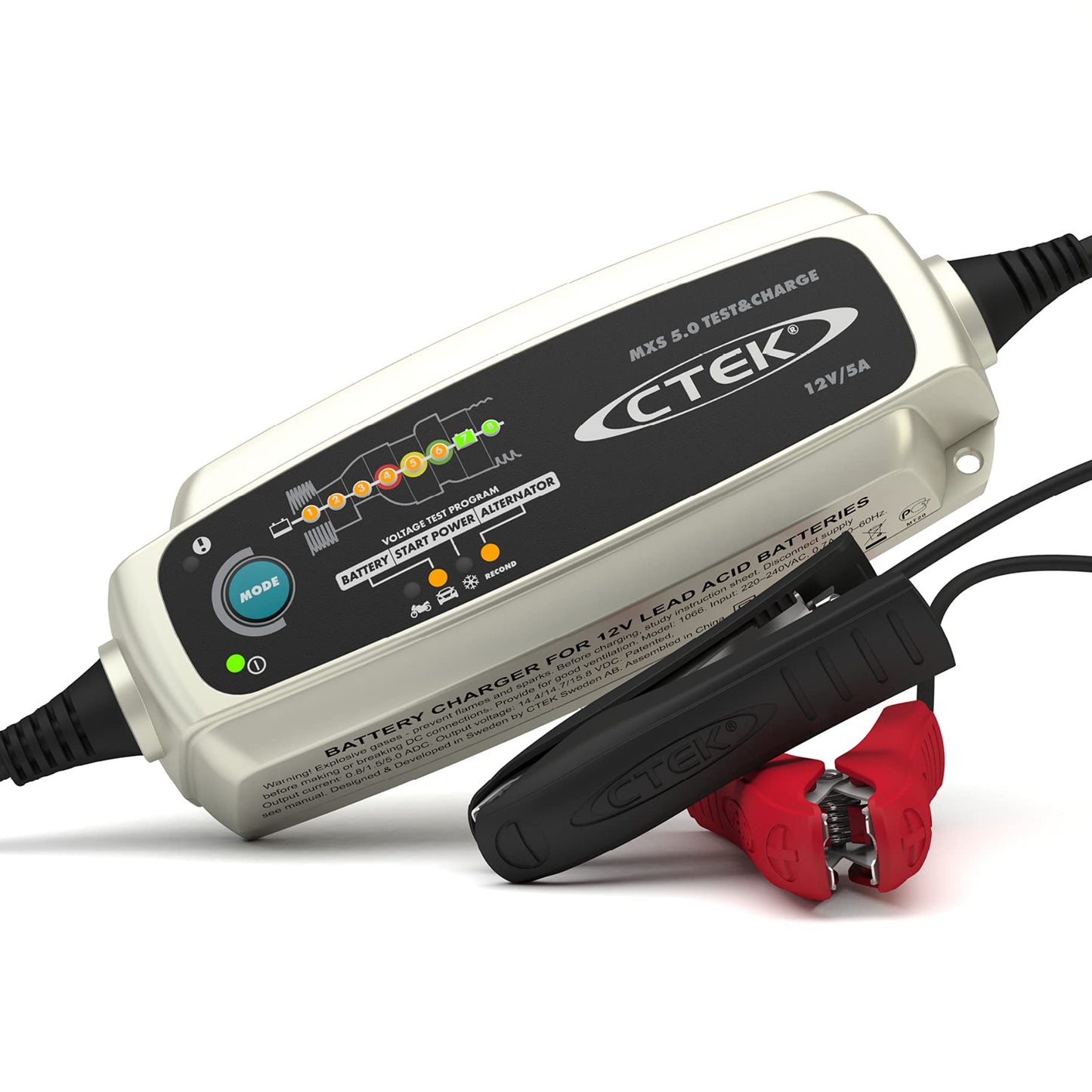 Akumulatora lādētājs CTEK MXS 5.0 Test & Charge, 12V, akumulatoru uzturētājs, auto un kravas auto lādētājs, akumulatora un ģeneratora tests, desulfatācijas programma un re kondicionēšanas režīms