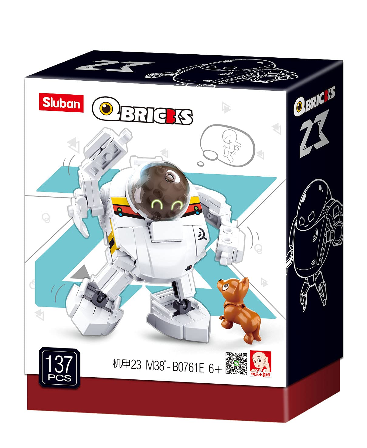 Sluban Qbricks-Transformer - Multicolored building set with transformable robot design and multiple play options.