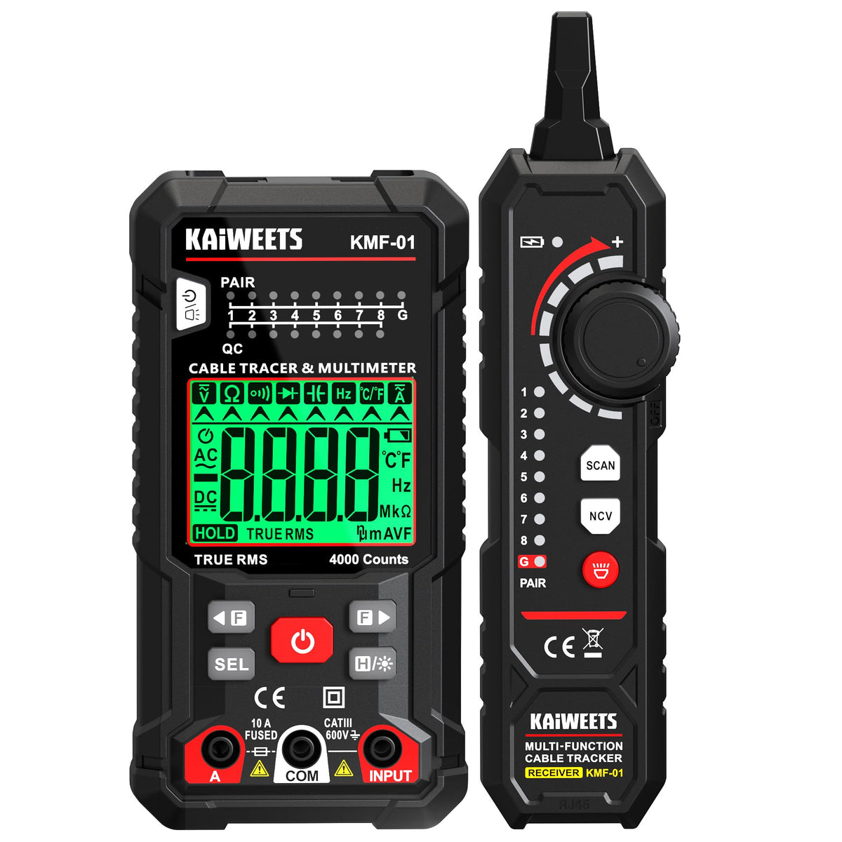 Multimetrs KAIWEETS 3-in-1 ar kabeļa meklētāju komplekts, digitālais multimetrs ar automātisko diapazonu, True RMS 4000 skaitījumi, RJ45/RJ11 kabeļa meklētājs un NCV elektriķiem, DIY un auto remontam