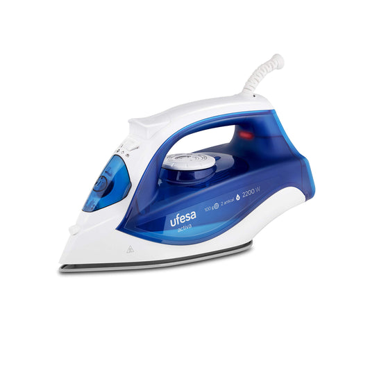 Ufesa PV1500C Activa steam iron - 2200W, 100g steam boost, 25g/min continuous steam, ceramic soleplate, anti-drip system, white/blue