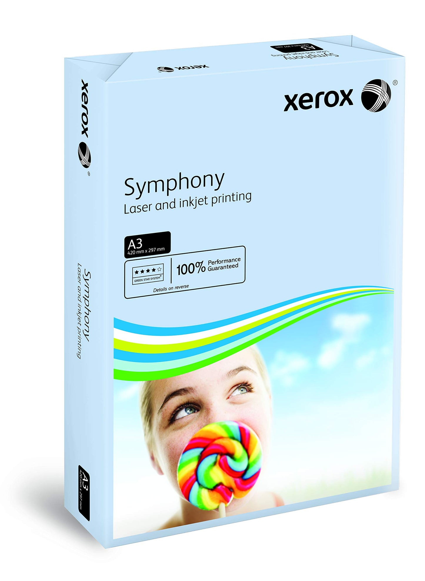 Xerox 003R91953 - Symphony pastel color A3 copier paper, 80 g/m², 500 sheets, ideal for color laser and inkjet printers, blue