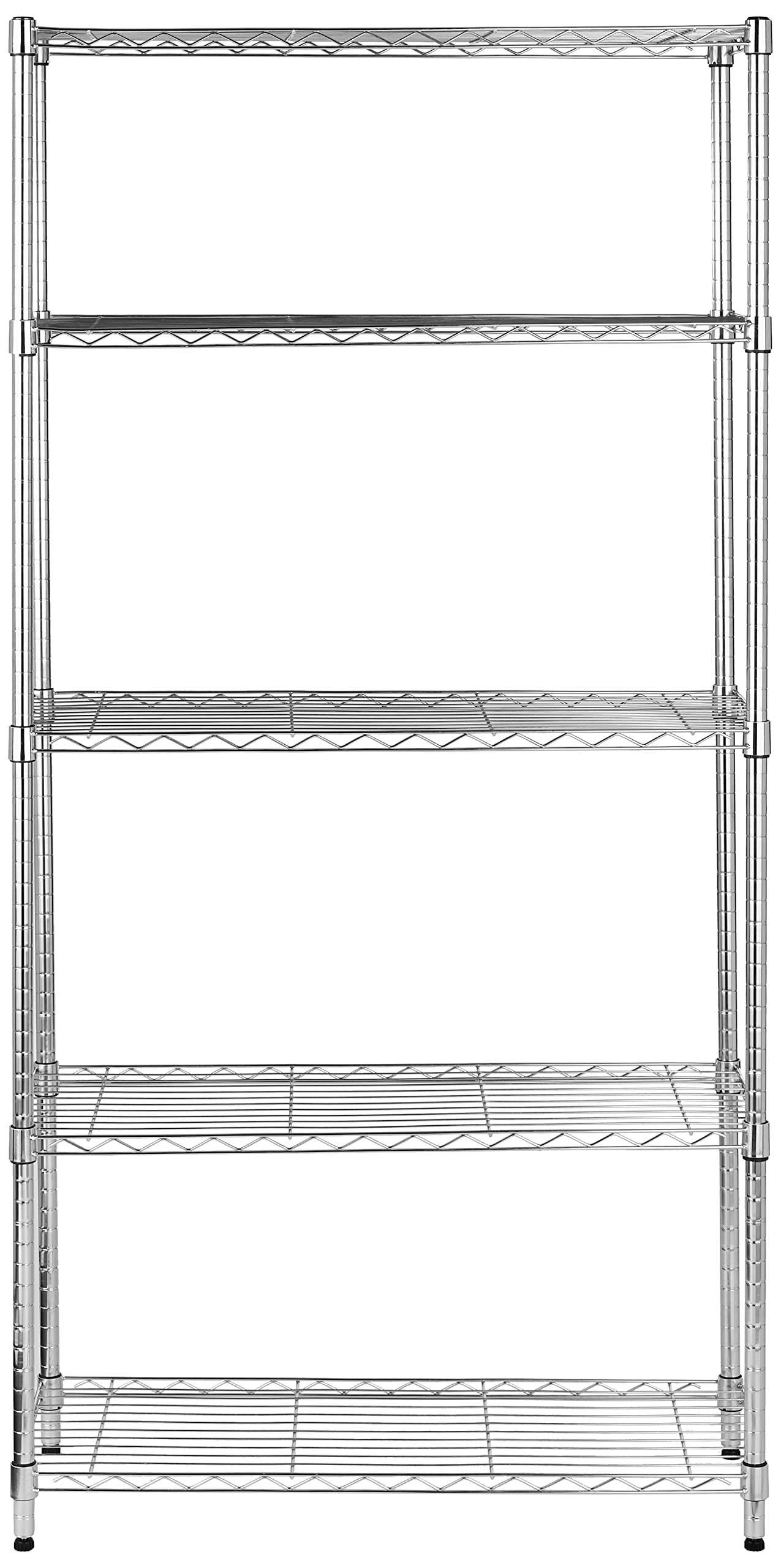 Plaukts ar 5 plauktiem,, augstumā regulējami plaukti, izlīdzināšanas kājiņas, maksimālā slodze 680 kg, hromēts, 36 D x 91 W x 183 H cm