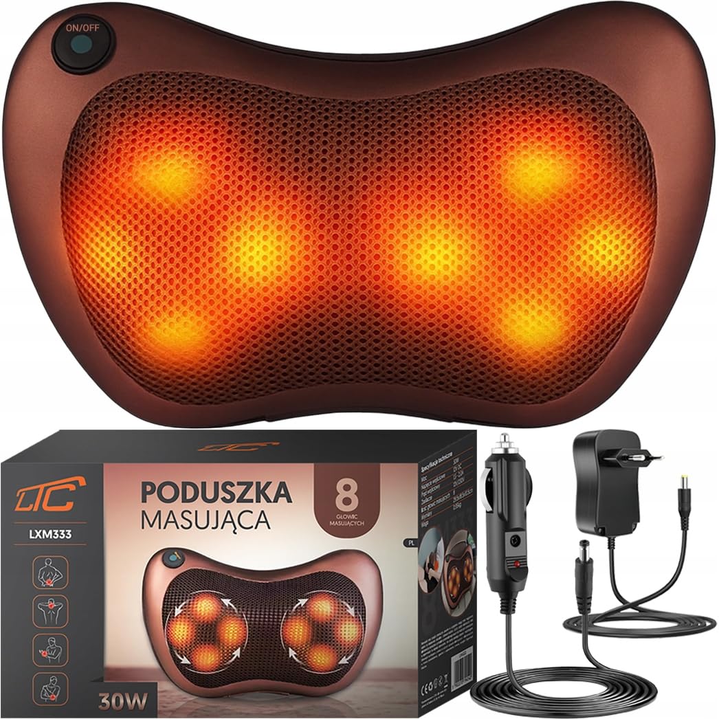Masāžas spilvens LTC Shiatsu ar siltuma funkciju, 3D kakla masētājs kaklam, pleciem, mugurai un kājām, infrasarkanā sildīšana, 230V barošana un 12V auto adapteris