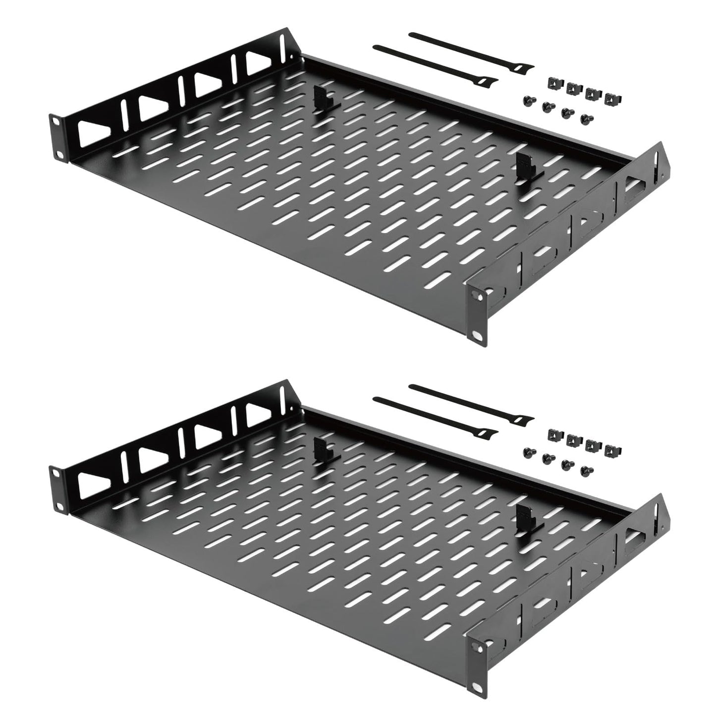 19 Zoll Tecmojo 1HE plaukts 304,8mm dziļumā, fiksējamais montāžas plaukts ar priekšējo stiprinājumu, pretslīdēšanas atduriem, serveru un tīkla rack plaukts, 25kg kravnesība, 2 gab., Schwarz