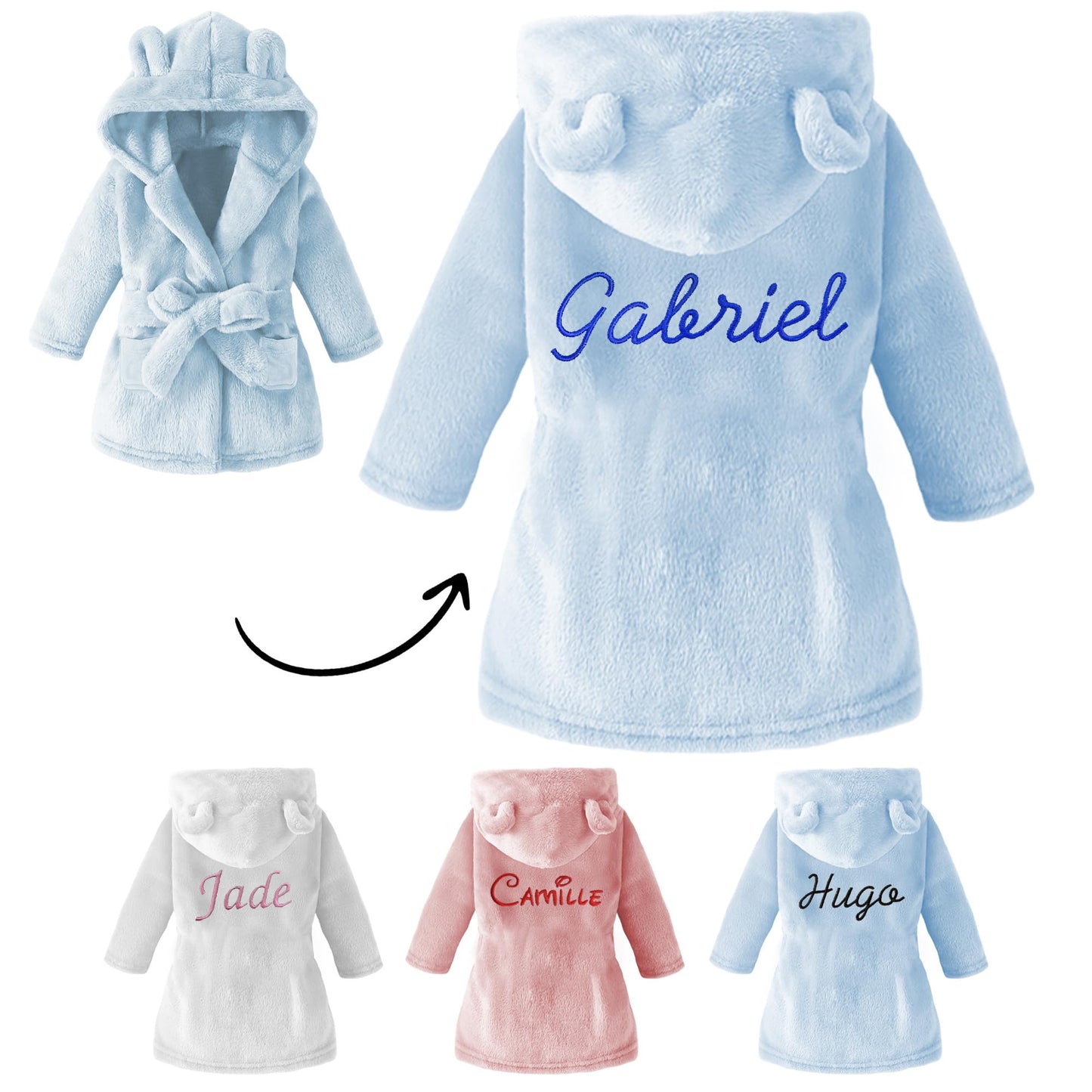 Bērnu halāts KDO MAGIC personalizēts, ar izšuvumu, kapuci, zils, 6-12 mēneši