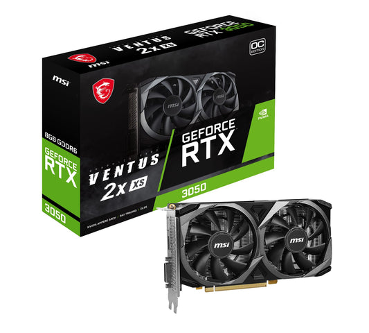 MSI GeForce RTX 3050 Ventus 2X XS 8G OC - 8GB GDDR6 memory, 128-bit bus, 14 Gbps speed for high-performance gaming.