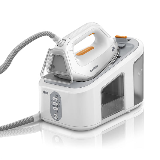 Braun CareStyle 3 IS 3132 WH - FreeGlide 3D, 6 bāru spiediens, 2L ūdens tvertne, Eco funkcija, balta/oranža.