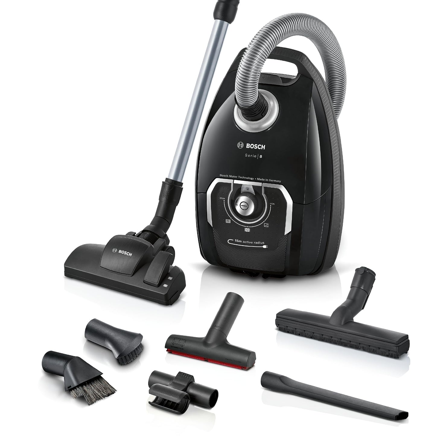 Bosch putekļsūcējs Serie 8 BGL8XALL - higiēnas filtrs, 10 gadu garantija, cietās grīdas uzgalis, 650 W, melns