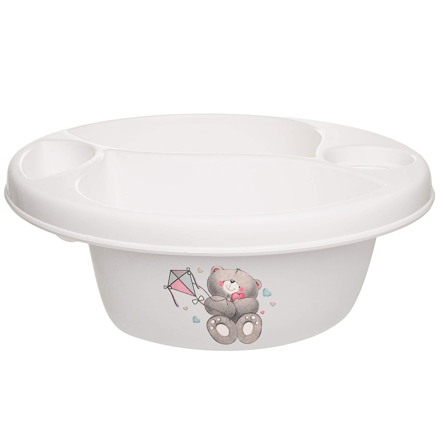 Mazgāšanas bļoda bērniem, bērnu mazgāšanas trauks, balts, Teddybär Teddy Bieco, 3 nodalījumi, ar rokturi