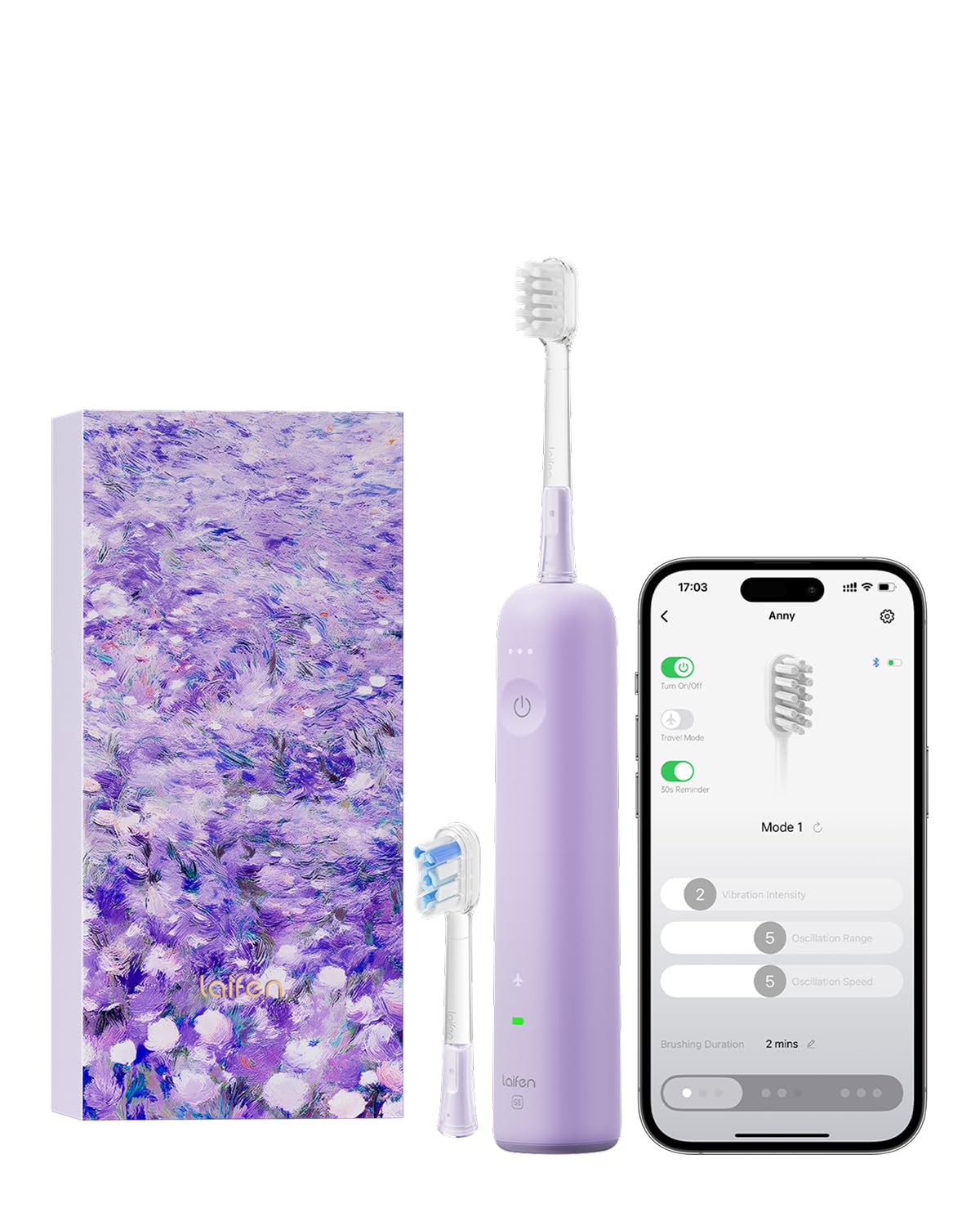 Elektriskā zobu birste Laifen Wave Special, 60° WaveMotion, violeta