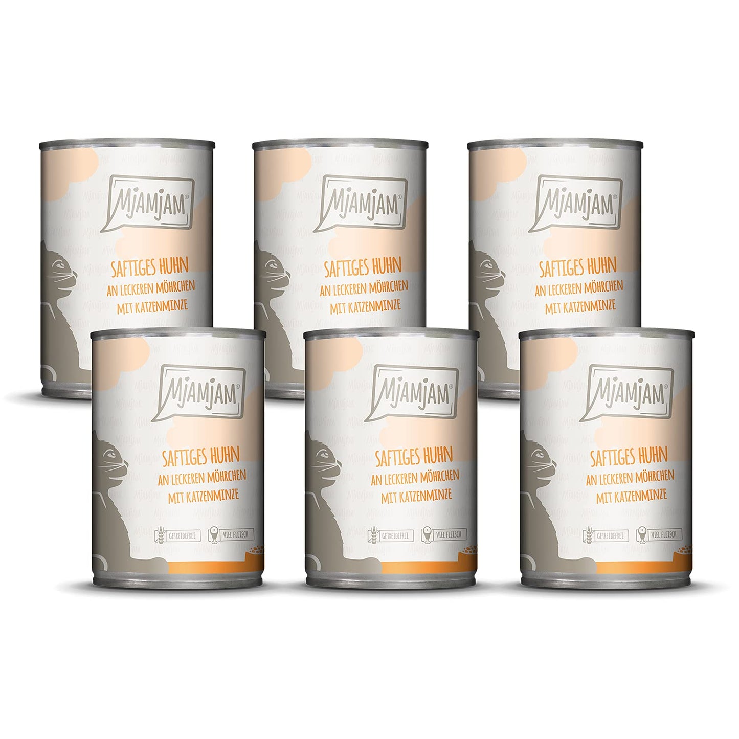 Mitrā kaķu barība MjAMjAM Premium ar sulīgu vistu un gardiem burkāniem, 6 gab. iepakojums (6 x 400 g), bez graudaugiem, ar īpaši daudz gaļas
