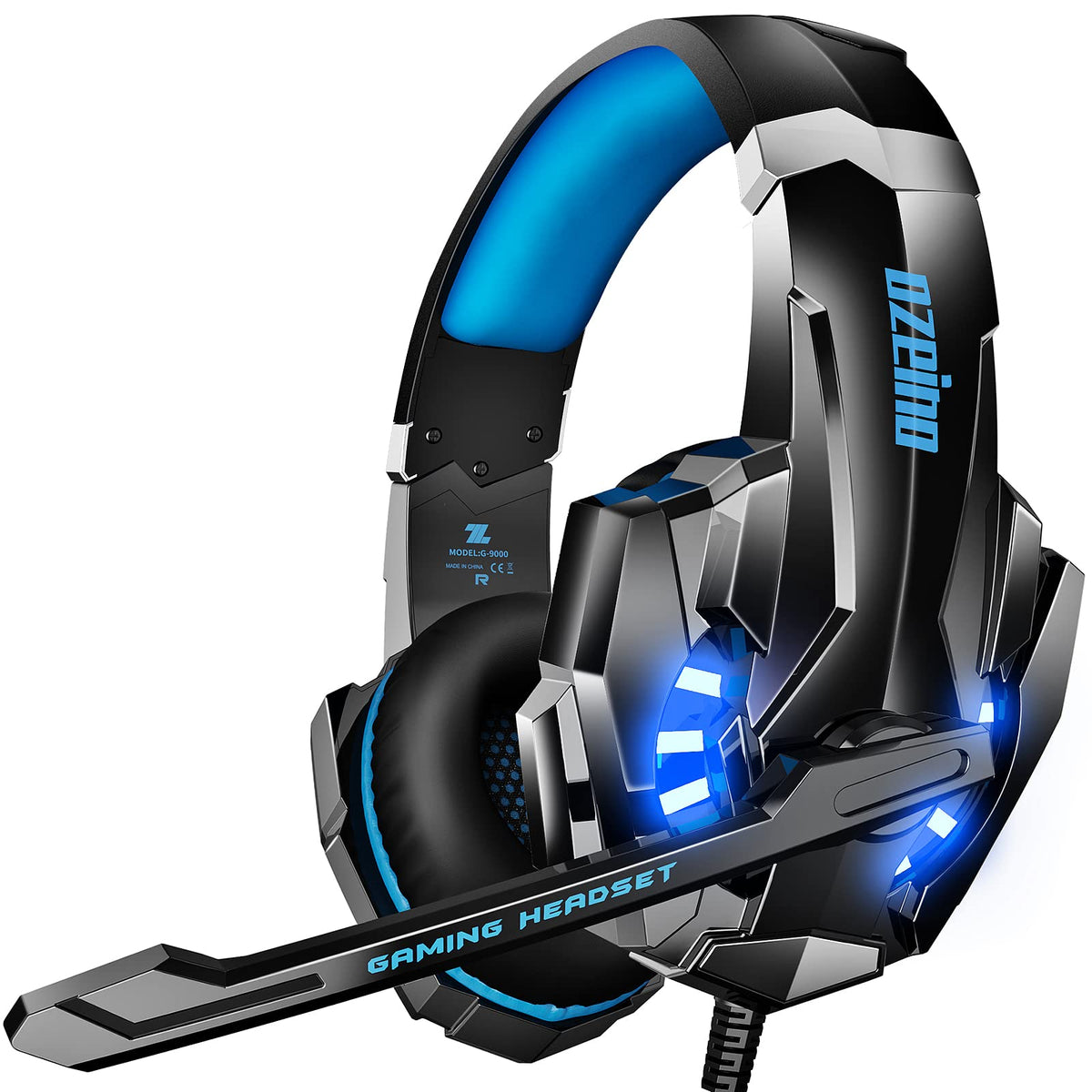 Gaming austiņas Ozeino PS4 PS5 3D Surround Sound ar trokšņu slāpēšanu, ar mikrofonu PC Xbox One Switch, ar LED gaismu