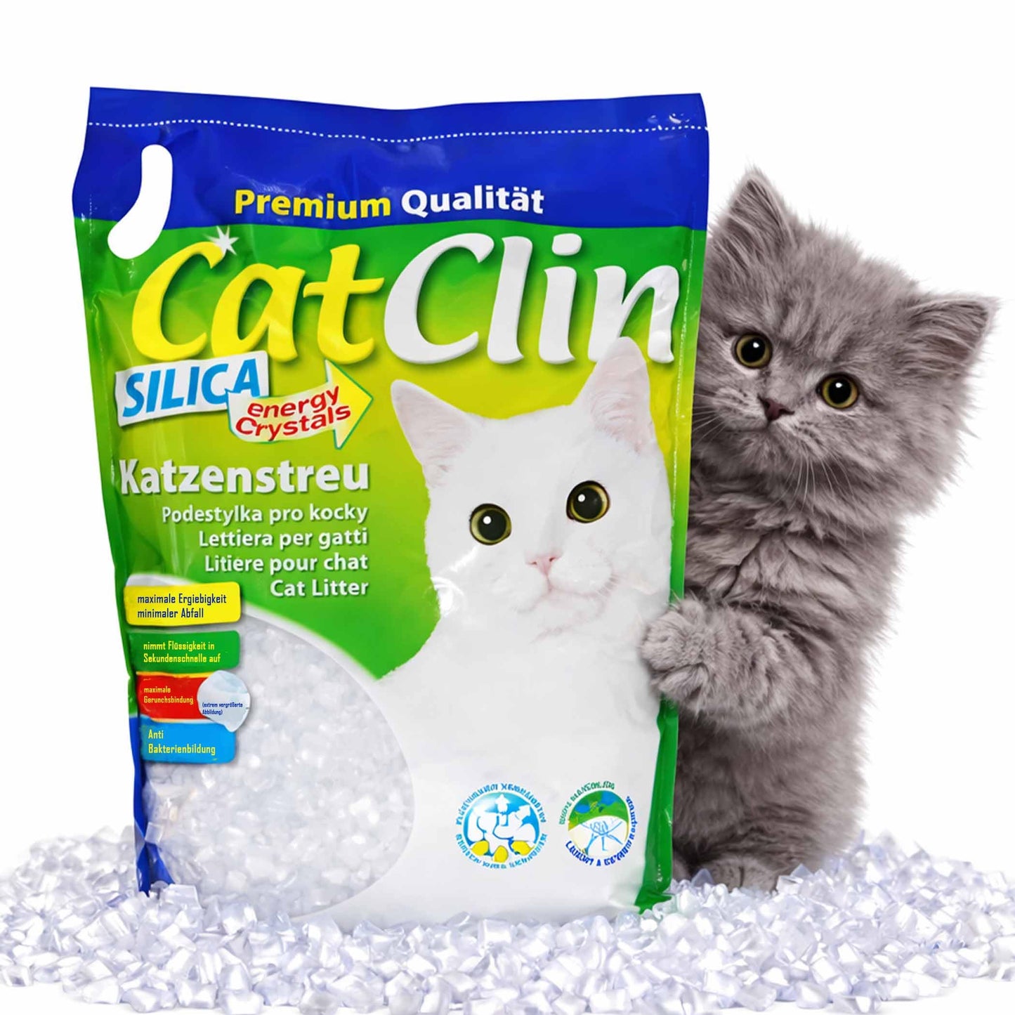 Silikāta kaķu pakaiši Catclin 4x8l=32l, CatClin Magic, īpaši absorbējoši, ar smaku neitralizējošiem kristāliem, maz putekļu