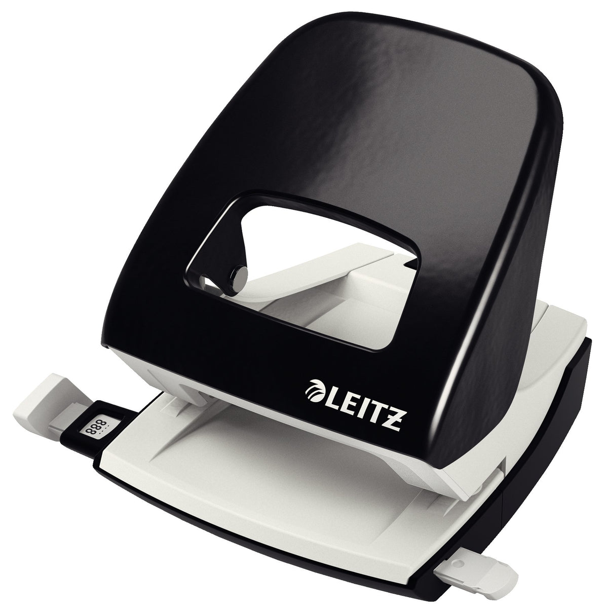 Biroja perforators Leitz no metāla, līdz 30 loksnēm, ar formātu marķējumiem, ergonomisks, melns, 50080095