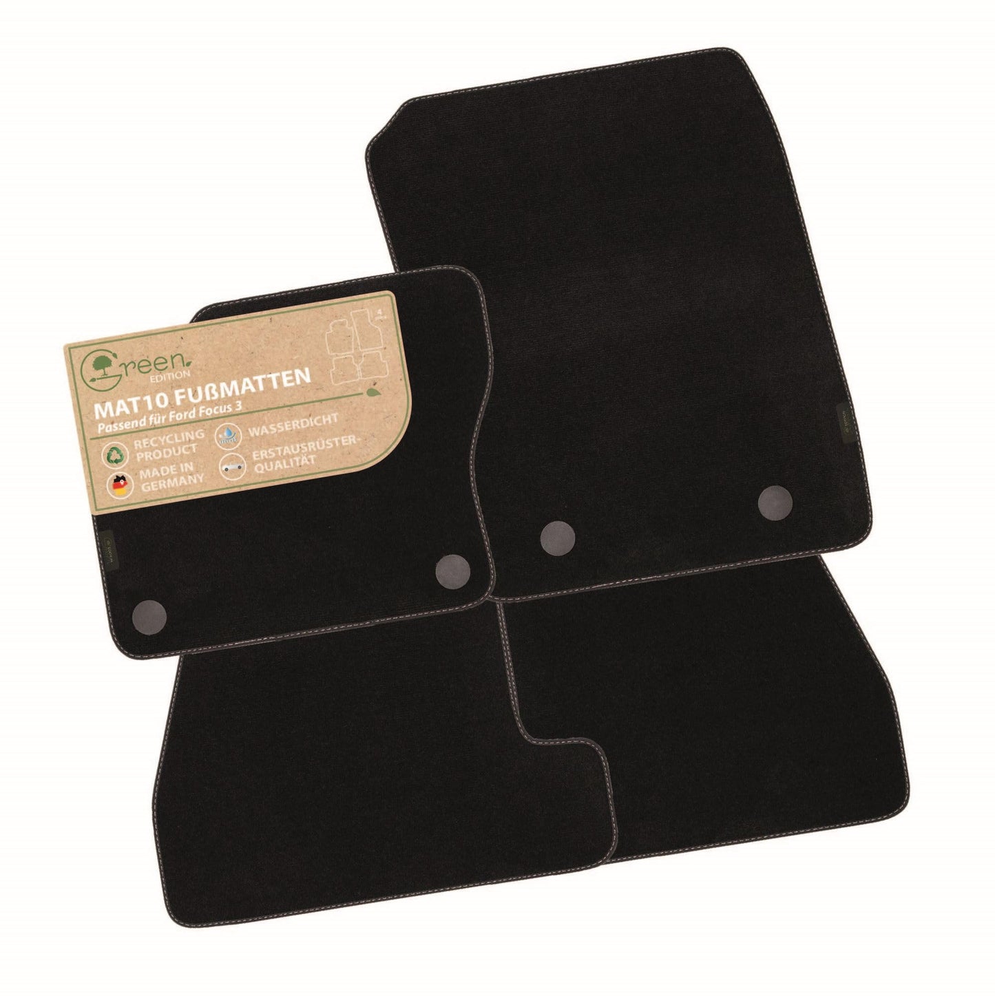 MAT10 Zaļā izdevums – automašīnu paklāji piemēroti Ford Focus 3 (BJ 04/2015-08/2018, 5 durvis) | ilgtspējīgs velūrs | automašīnu paklāju komplekts, 4 daļas | Ražots Vācijā, oriģinālo ražotāju kvalitāte