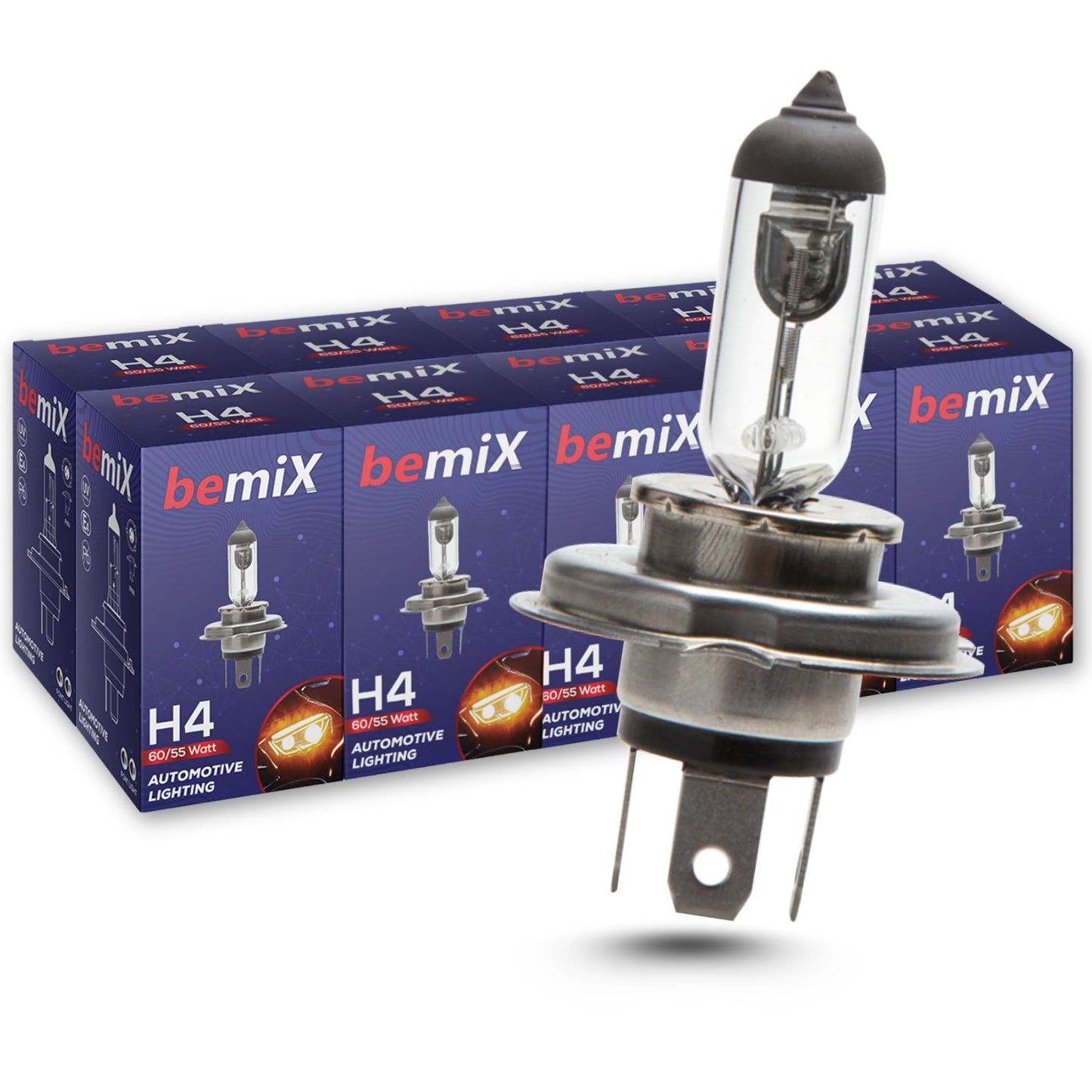 Auto halogēna lampas bemiX H4 12V 60/55W P43t, priekšējie lukturi tuvā un tālā gaisma, 10 gab.