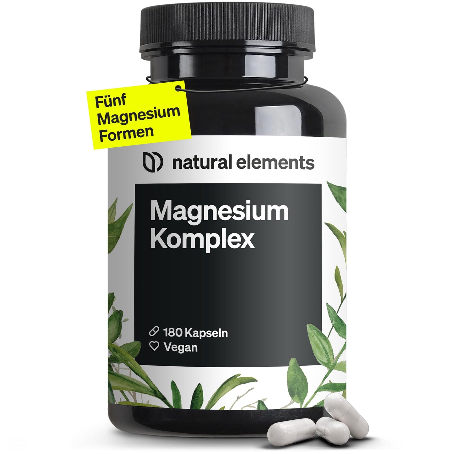 Magnija komplekss natural elements Premium – no 5 augstas kvalitātes savienojumiem, 400mg elementārā magnija dienas devā, laboratoriski pārbaudīts, vegānisks, augsta deva