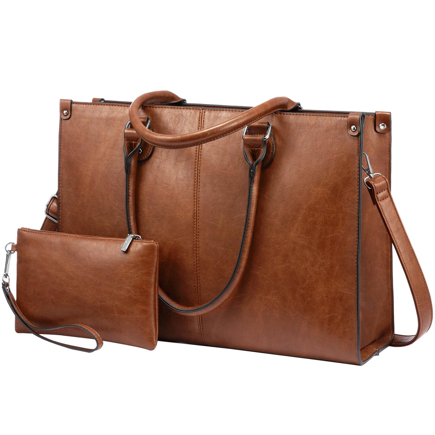 LOVEVOOK dāmu rokas soma-klēpjdatora soma 15.6 collu PU ādas shopper soma, pleca un crossbody soma, darba soma, portfelis, rokassoma biznesam, skolotājai, birojam un skolai, brūna