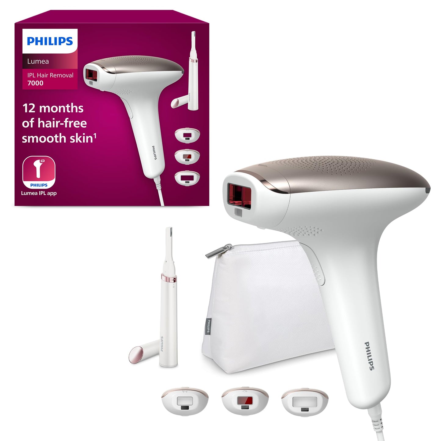 Philips Lumea IPL 7000 sērija - matu noņemšanas ierīce ar Satin Compact trimmeri, 3 uzgaļi ķermenim, sejai, bikini zonai