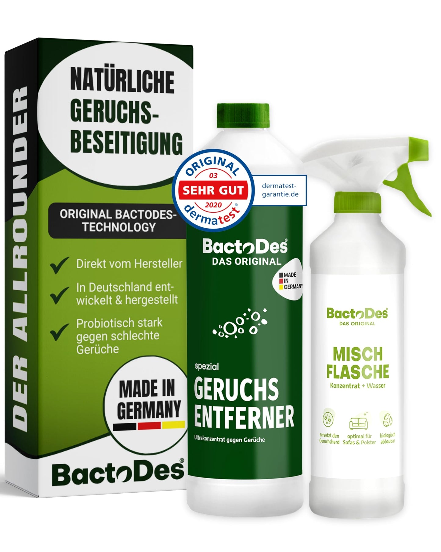 BactoDes Special smaku neitralizētājs 1L I Enzīmu tīrīšanas līdzeklis ar bioloģisku mikrobu iedarbību un dziļu iedarbību, ar smidzināšanas maisīšanas pudeli I Efektīvs smaku noņēmējs mājai, auto un tekstilam