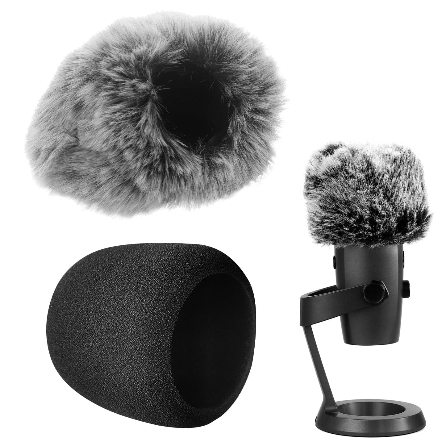 2 gab. Blue Yeti popfiltrs, mikrofonu pārsegs, mikrofonu vēja aizsargs, kažokādas popfiltrs profesionāliem āra ierakstiem