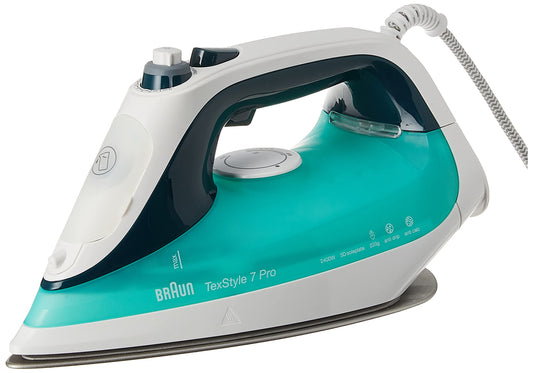 Braun GR Texstyle 7 PRO Steam Iron SI 7042 - Powerful steam, ergonomic design, quick heat-up, green color.