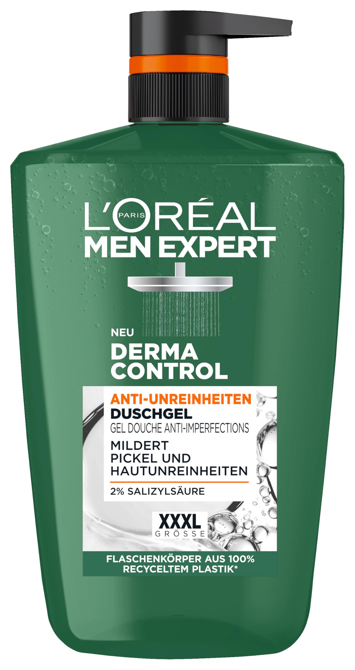 Dušas želeja un šampūns L'Oréal Men Expert XXXL Derma Control, vīriešiem, ķermenim, matiem un sejai, 1000 ml, ādai ar tendenci uz nepilnībām