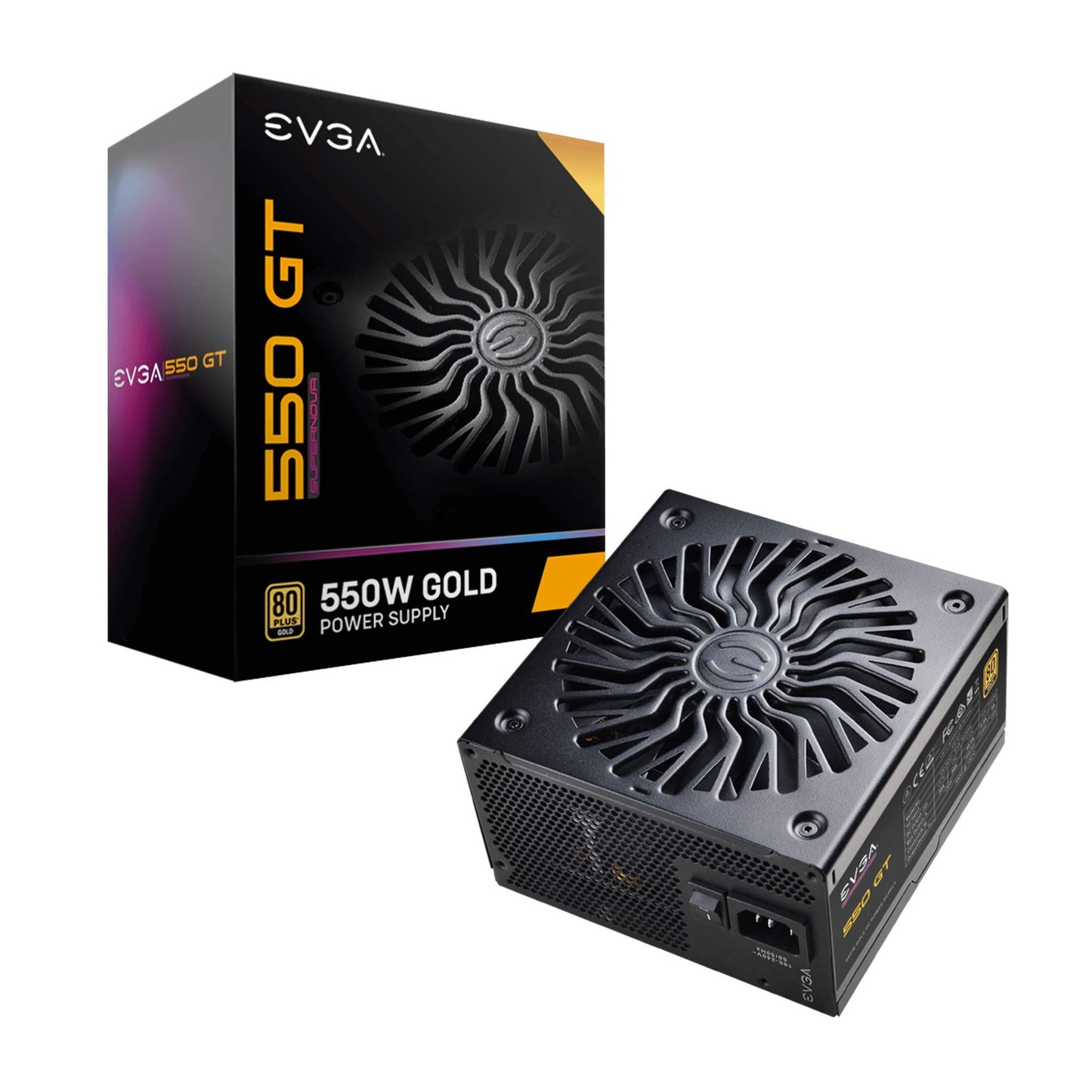 EVGA PSU 550W - 80 Plus Gold efficiency, 4GB graphics support, reliable power supply for gaming systems.