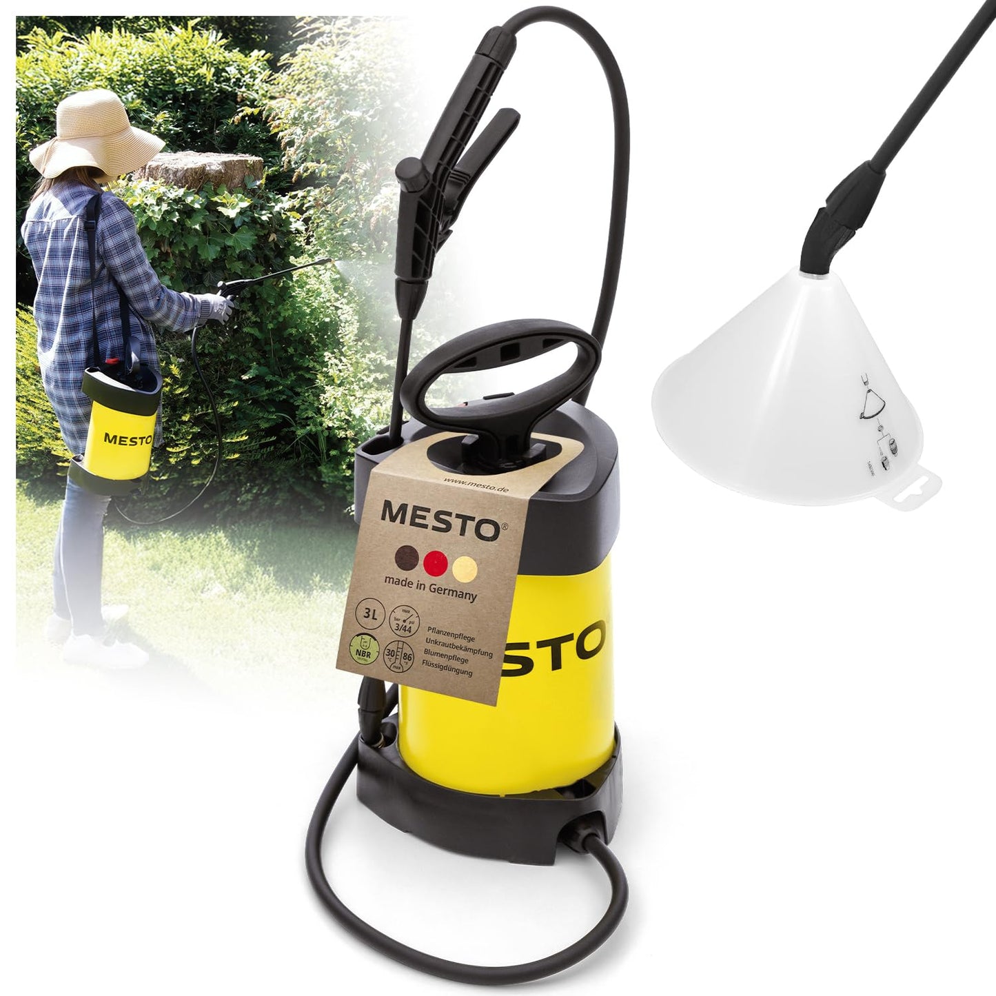 Spiediena smidzinātājs Mesto Flori COMPACT 3L komplekts ar apaļu smidzināšanas aizsargu | 3 bar dārza smidzinātājs | Smidzināšanas pudele mājai un dārzam | Pumpējams smidzinātājs augiem | Nezāļu iznīcinātājs un augu aizsardzībai