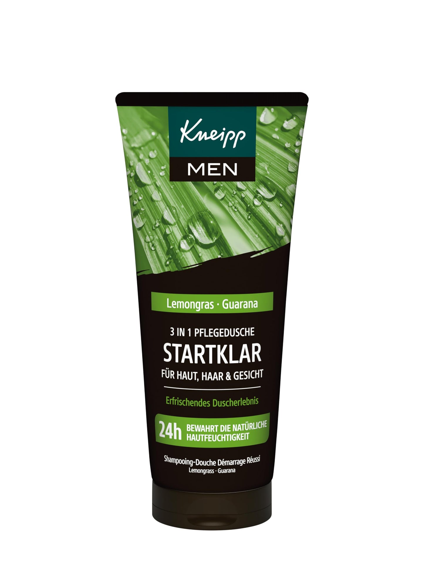 Kneipp MEN 3-in-1 kopjošā duša Startklar vīriešiem, dušas želeja ādai, matiem un sejai, ar ēteriskajām eļļām un citronzāles un guarānas ekstraktiem, 200 ml
