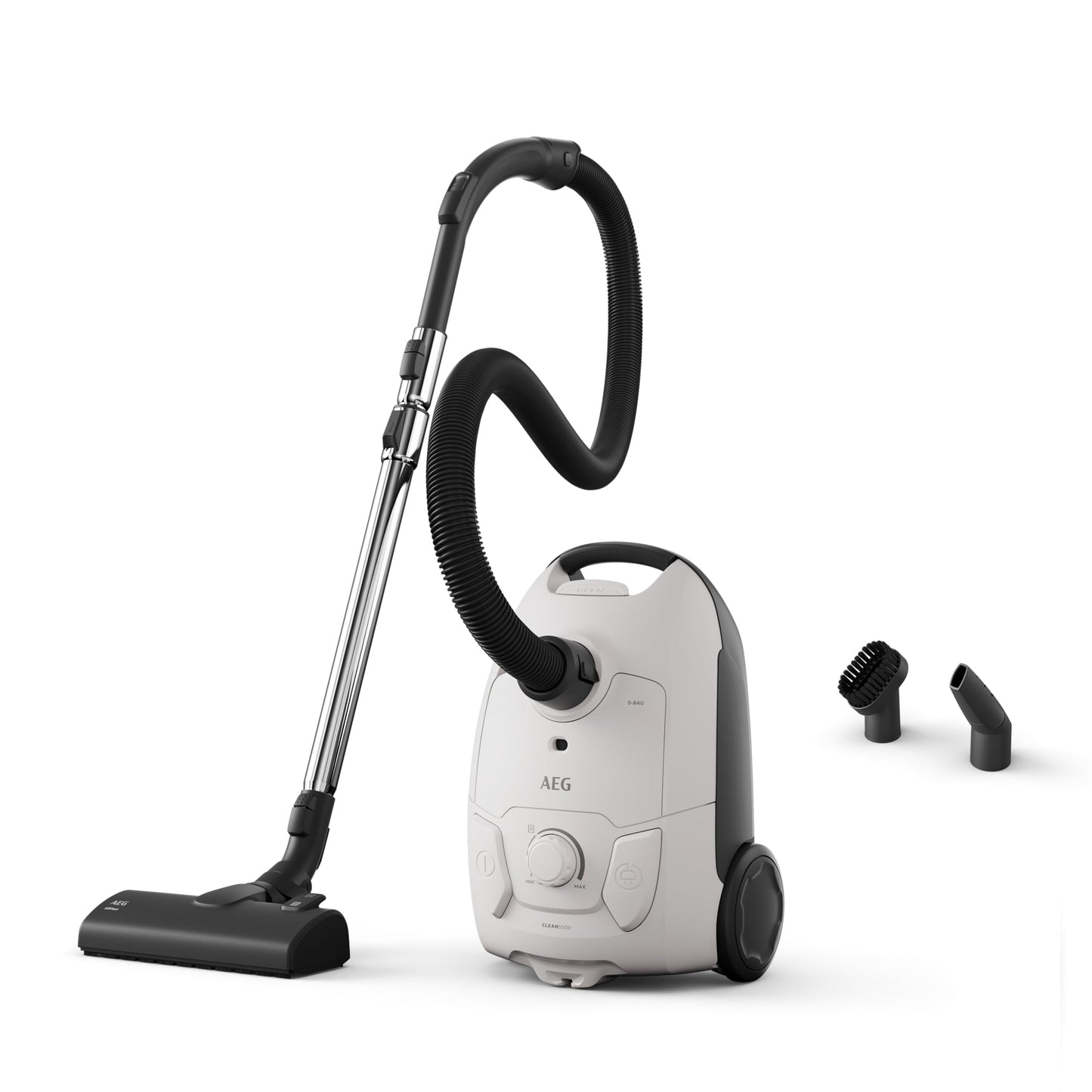 AEG CLEAN 5000 AB51C1SW - augsta sūkšanas jauda, 37% pārstrādāta plastmasa, AllFloor uzgalis, 8,5 m darbības rādiuss.