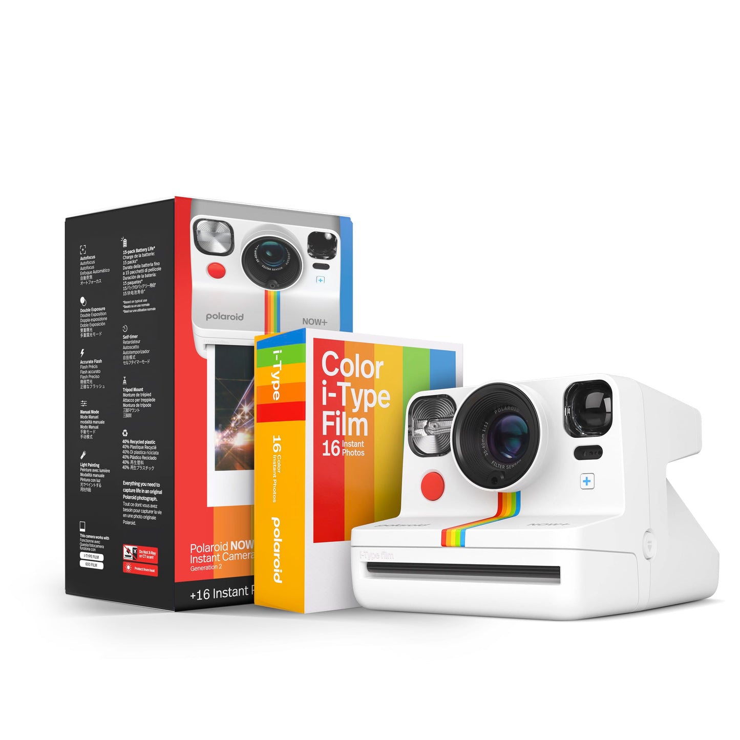 Polaroid Now+ 2. paaudze - Balta Bluetooth momentfilmu kamera ar 16 fotogrāfijām un lietotnes kontroli.