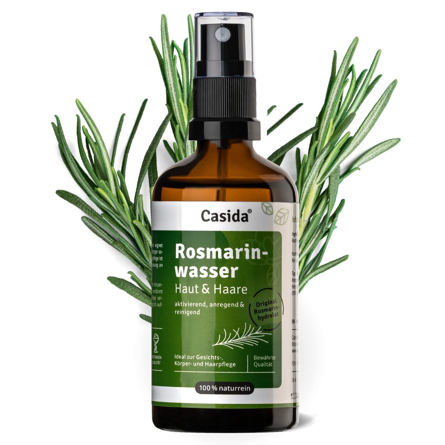 Rozmarīna ūdens Casida sejas un matu kopšanai, vitalizējošs, dabisks, 100 ml