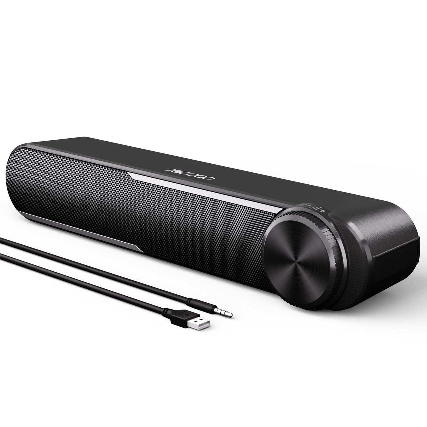 Datora skaļruņi Jeecoo A30, USB skaņas panelis datoram, melns, stereo skaļruņi ar USB+3.5mm savienojumu