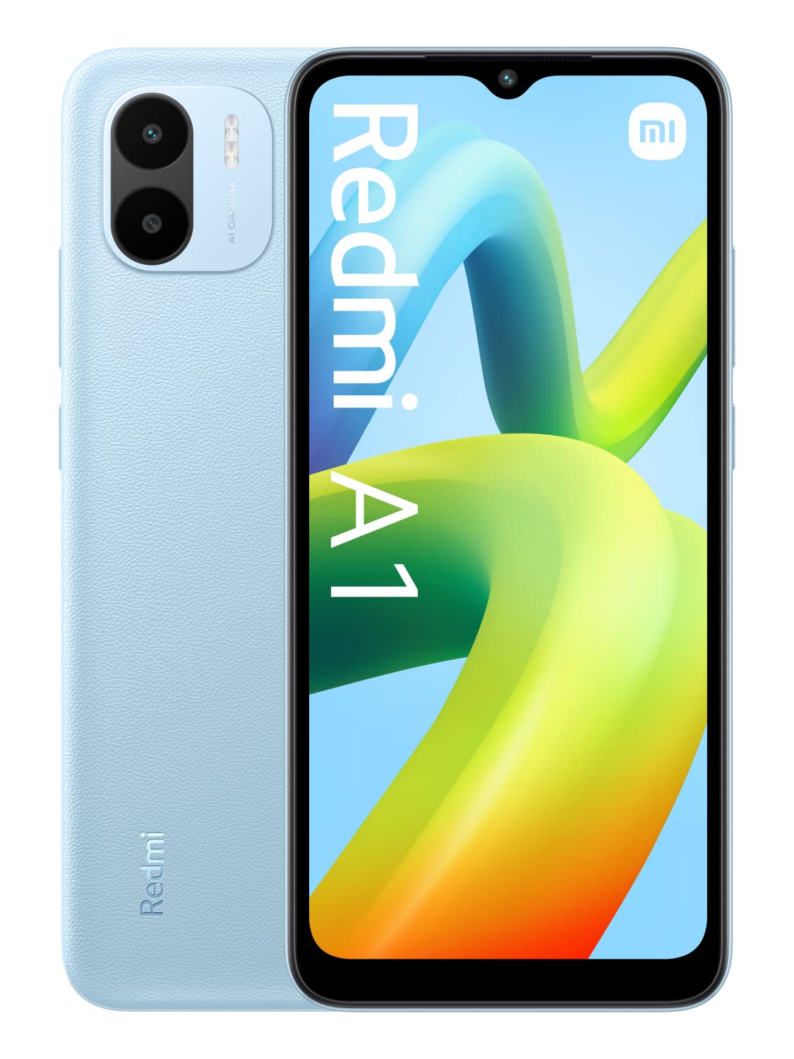 Xiaomi Redmi A1 - 4G, 2GB RAM, 32GB storage, light blue, Dual SIM smartphone with sleek design.