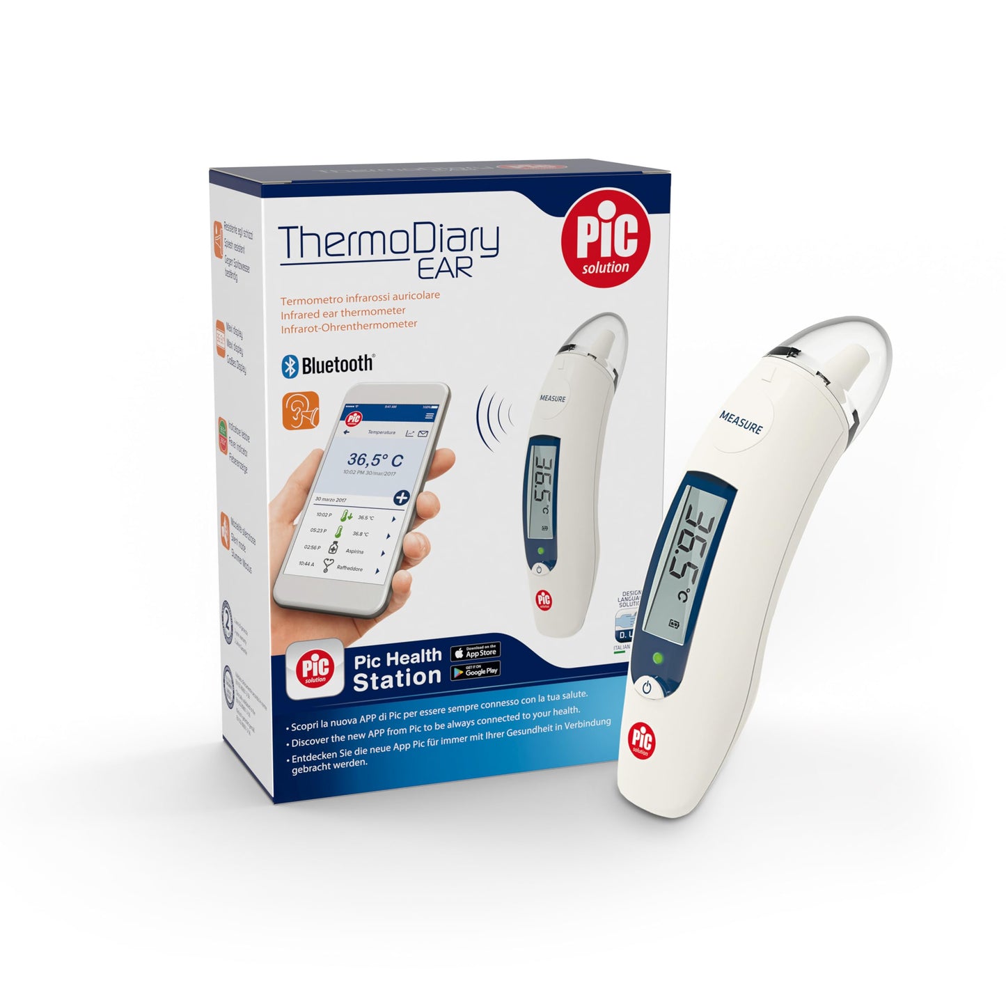 Pic Solution Thermodiary Ohr - Digital thermometer for ear, fast readings, fever alert, user-friendly design.