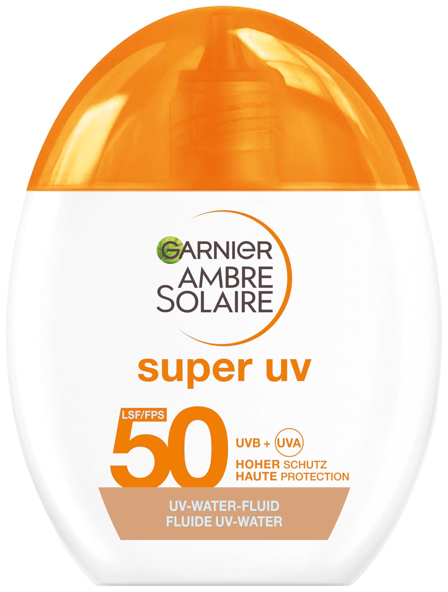 Saules aizsargkrēms sejai Garnier Ambre Solaire Super UV UV-Water-Fluid LSF 50, tonēts, 12 h svaiguma efekts, Dry-Touch, 40 ml