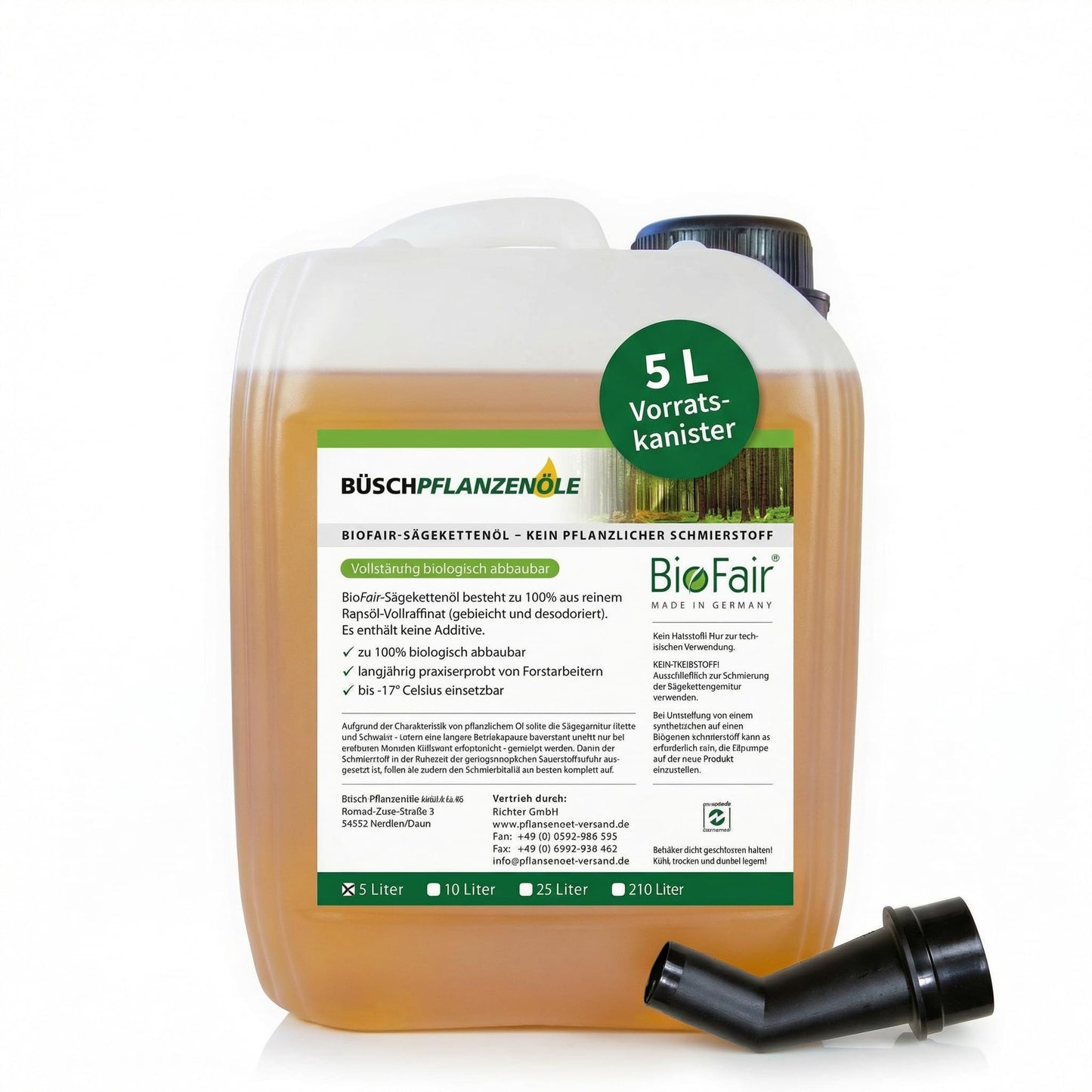 BioFair ķēdes eļļa 5 Liter no 100% tīras rapšu eļļas