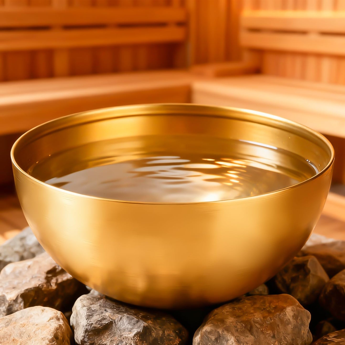Saunas iztvaicēšanas trauks Extra Groß Ø15cm Edelstahl sauna aromterapijas bļoda saunas uzlējumiem, ugunsdrošs saunas aksesuārs saunas kristāliem un mentola kristāliem, zelta